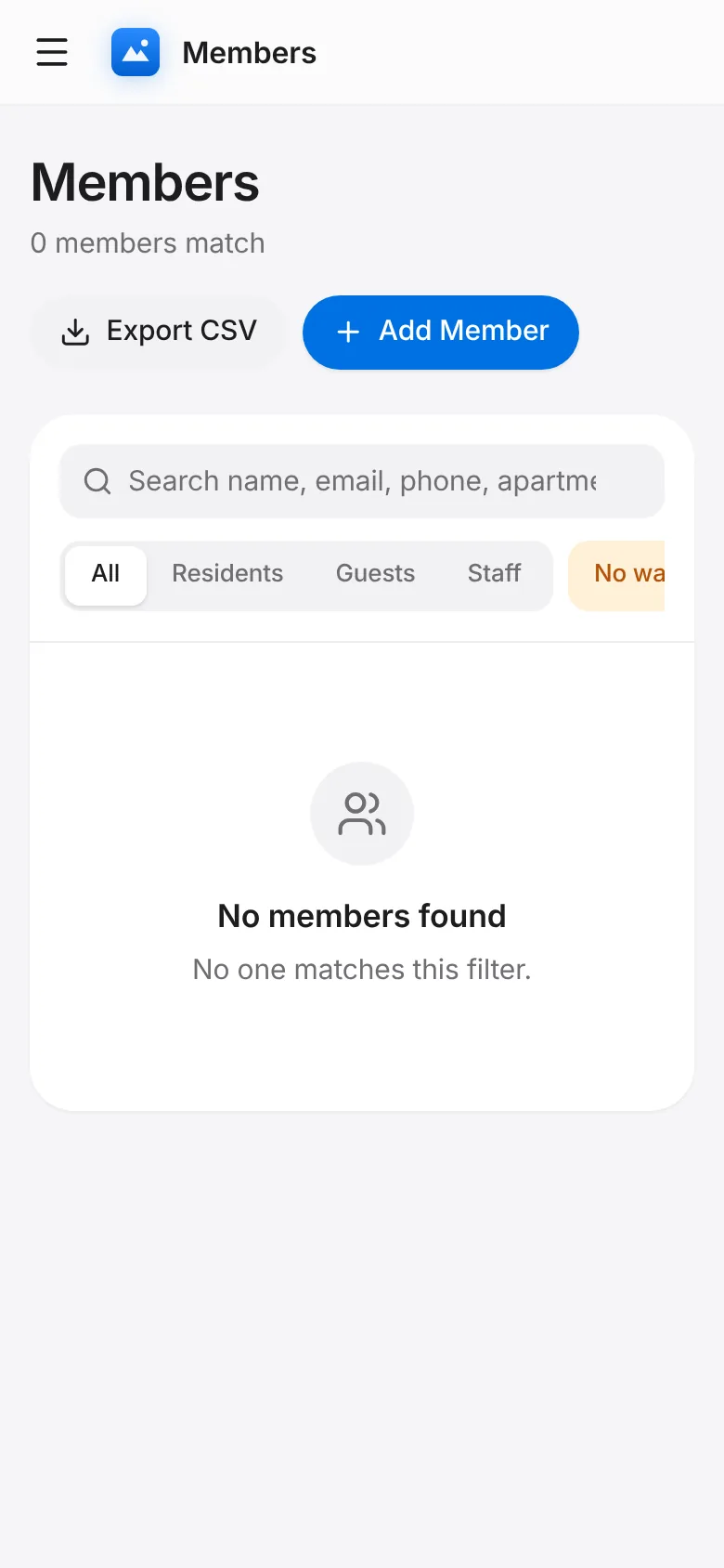 CoreFitness: Tap Members and choose the No waiver filter, or tap the waivers number on Overview.